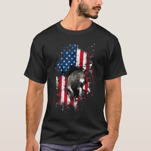 Wolf American Flag VS 4 juli Wolven T-shirt (Voorkant)