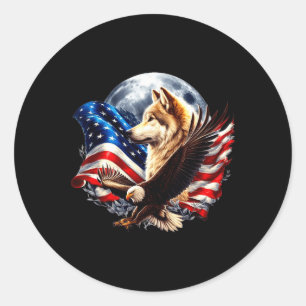Wolf Amerikaanse Adelaar Amerikaanse Vlag Volle Ma Ronde Sticker