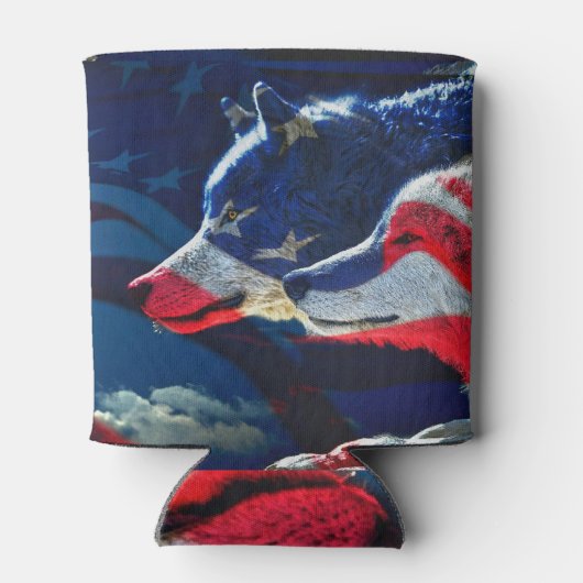Wolf Amerikaanse vlag Volle Maan Blikjeskoeler (Achterkant)