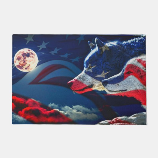 Wolf Amerikaanse vlag Volle Maan Deurmat (Voorkant)