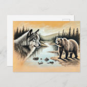 Wolf and Bear Meet by River Briefkaart (Voorkant / Achterkant)