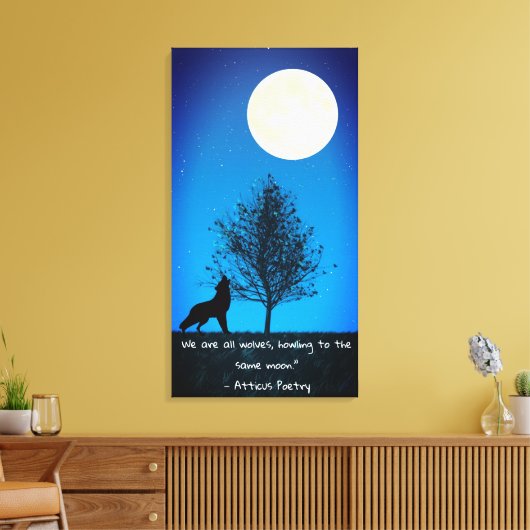 Wolf and Full Moon Canvas Wall Art Afdruk (Insitu (Woonkamer))
