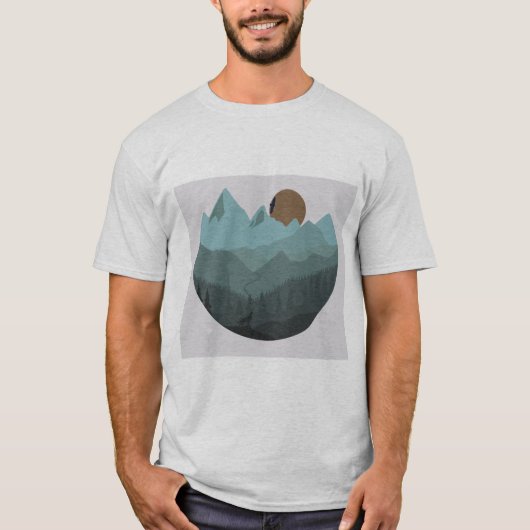 Wolf and Mountains Modern Art  T-shirt (Voorkant)