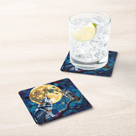  Wolf and Owl Mosaic Art Kartonnen Onderzetters (Insitu)