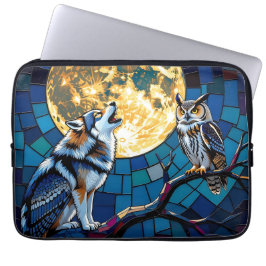  Wolf and Owl Mosaic Art Laptop Sleeve