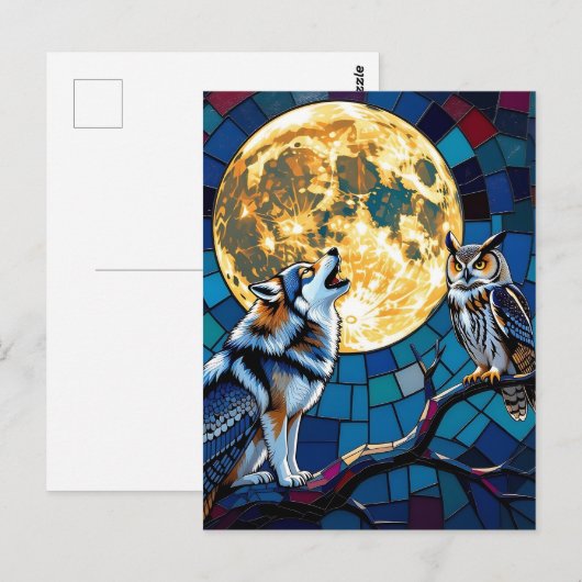 Wolf and Owl Mosaic Art | Saying Hi Briefkaart (Voorkant / Achterkant)
