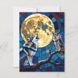  Wolf and Owl Mosaic Art | Saying Hi Briefkaart