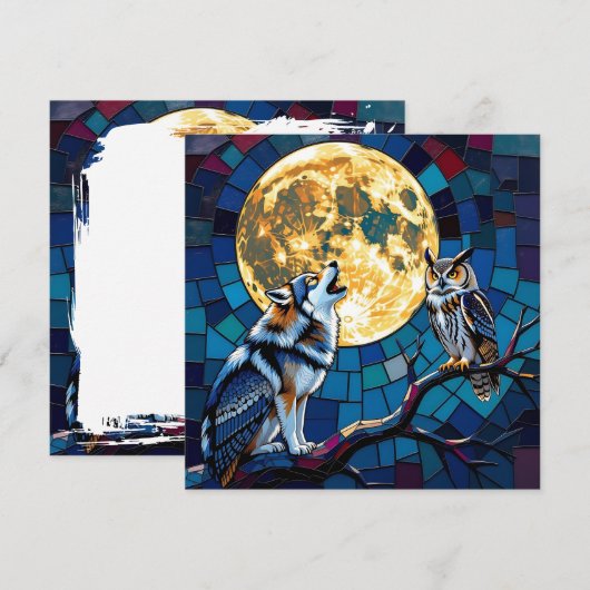  Wolf and Owl Mosaic Art | Saying Hi Feestdagenkaart (Voorkant / Achterkant)