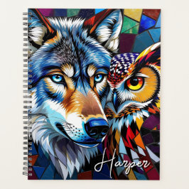 Wolf and Owl Vibrant and Colorful Personalized  Planner