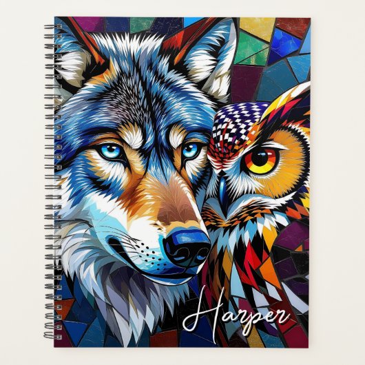 Wolf and Owl Vibrant and Colorful Personalized Planner (Voorkant)