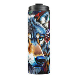 Wolf and Owl Vibrant and Colorful  Thermosbeker