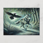Wolf and Raven in Moonlight Briefkaart (Voorkant)