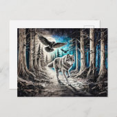 Wolf and Raven in Moonlight Briefkaart (Voorkant / Achterkant)