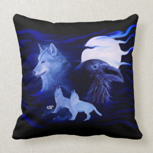 Wolf and Raven with full moon Kussen