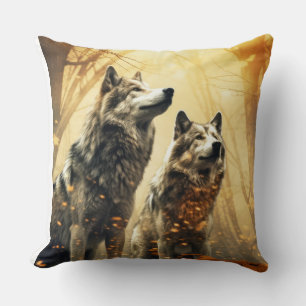 Wolf Animal Wilderness Kleurrijke kunst aan de muu Kussen