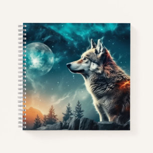 Wolf Animal Wilderness Kleurrijke kunst aan de muu Notitieboek