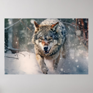 Wolf Animal Wilderness Kleurrijke kunst aan de muu Poster