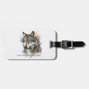 Wolf aquarelschilderij bagagelabel