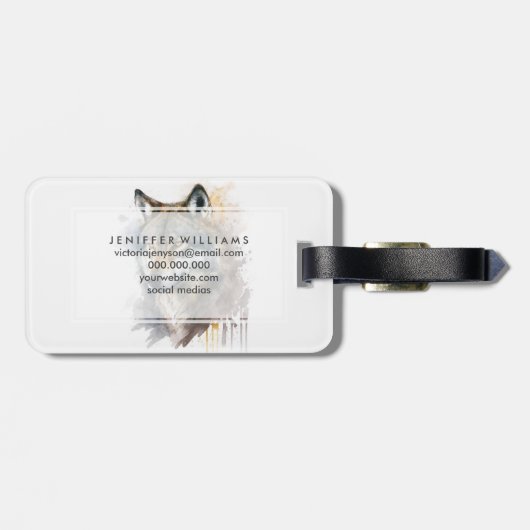 Wolf aquarelschilderij bagagelabel (Achterkant horizontaal)