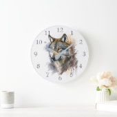 Wolf aquarelschilderij grote klok (Huis)