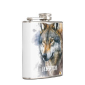 Wolf aquarelschilderij heupfles (Rechts)