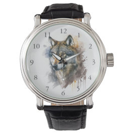Wolf aquarelschilderij horloge
