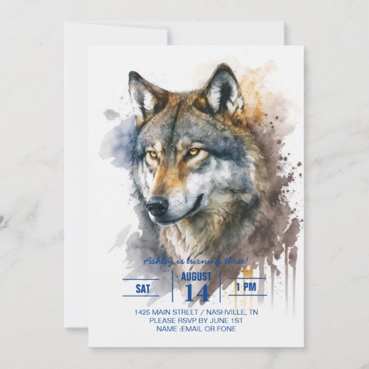 Wolf aquarelschilderij kaart (Voorkant)
