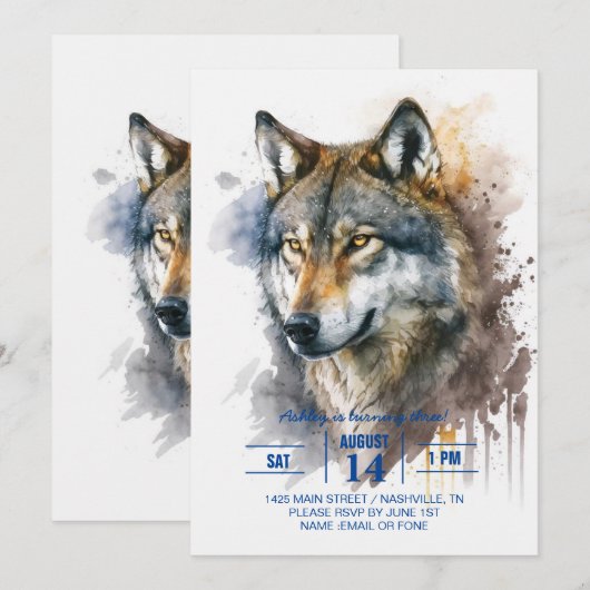 Wolf aquarelschilderij kaart (Voorkant / Achterkant)