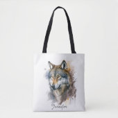 Wolf aquarelschilderij tote bag (Voorkant)