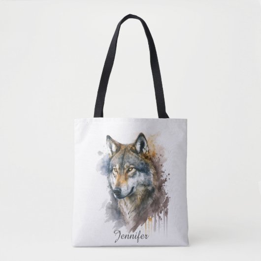 Wolf aquarelschilderij tote bag (Voorkant)