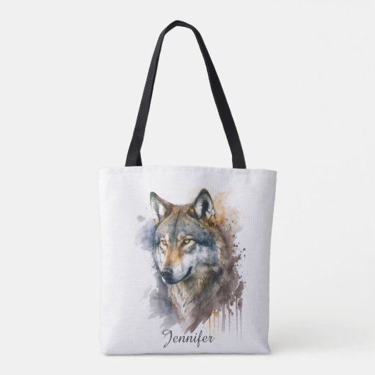 Wolf aquarelschilderij tote bag (Achterkant)