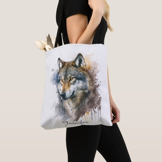 Wolf aquarelschilderij tote bag (Dichtbij)
