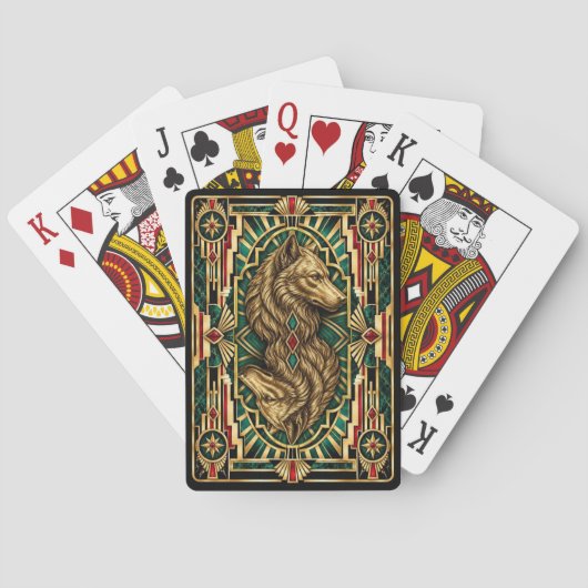 Wolf, Art Deco Wilde Dieren Pokerkaarten (Achterkant)