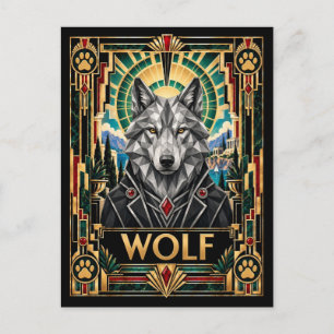Wolf, Art Deco-wildlife Briefkaart