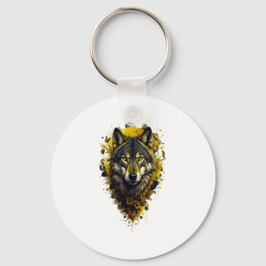 Wolf Art - Gele Sticker Sleutelhanger (Voorkant)