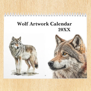 Wolf Art Pencil Waterverf Portrait Woodland Kalender