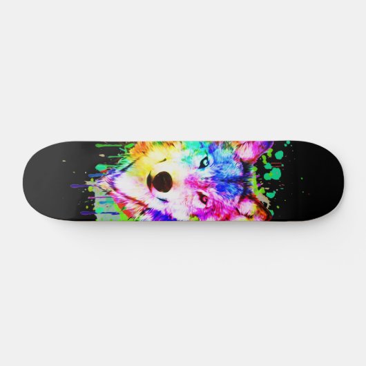 Wolf Art Waterverf Splash Skateboard (Horizontaal)