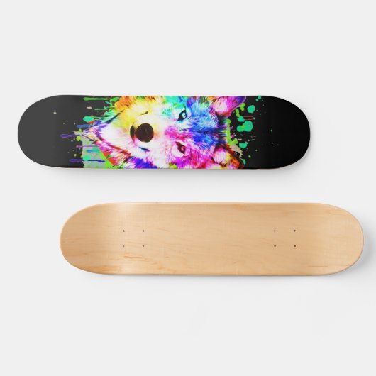 Wolf Art Waterverf Splash Skateboard (Horizontaal)