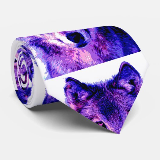 Wolf artwork blauw kleur stropdas (Opgerold)