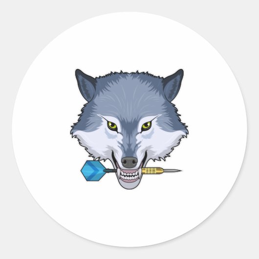 Wolf at Darts with Dart Ronde Sticker (Voorkant)