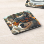 Wolf at the beach bier onderzetter (Linkerzijde)