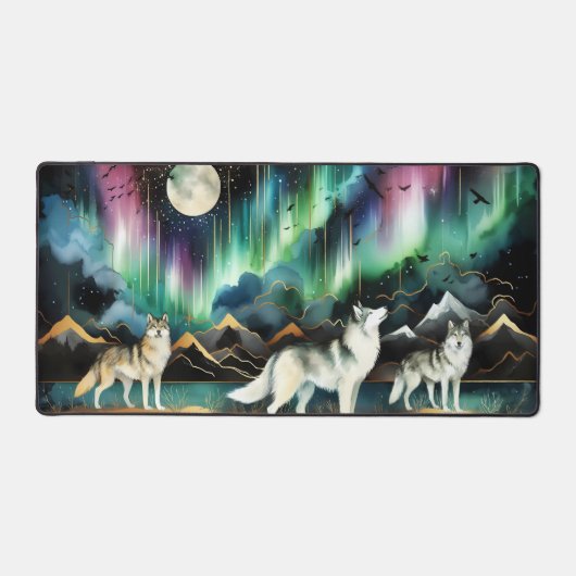 Wolf Aurora Borealis Bureaomat Noorderlicht Bureaumat (Voorkant)