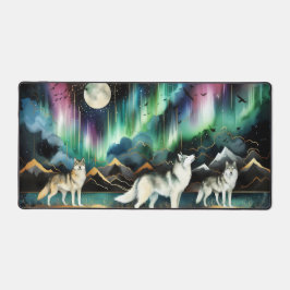 Wolf Aurora Borealis Desk Mat Northern Lights