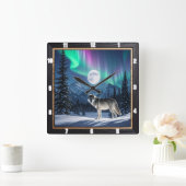 Wolf Aurora Borealis wildlife Vierkante Klok (Huis)