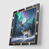 Wolf Aurora Borealis wildlife Vierkante Klok (Hoek)