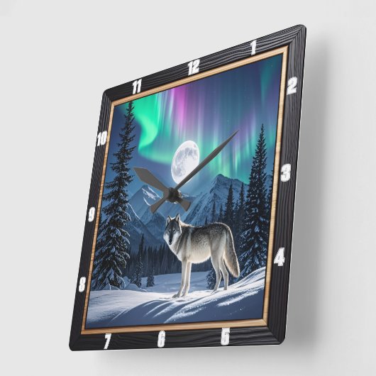 Wolf Aurora Borealis wildlife Vierkante Klok (Hoek)