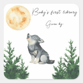 Wolf Baby Shower Baby's first library  Vierkante Sticker