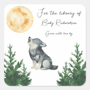 Wolf Baby Shower Voor de bibliotheek van Vierkante Sticker