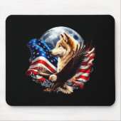 Wolf Bald Eagle American Flag Full Moon New Years Muismat (Voorkant)