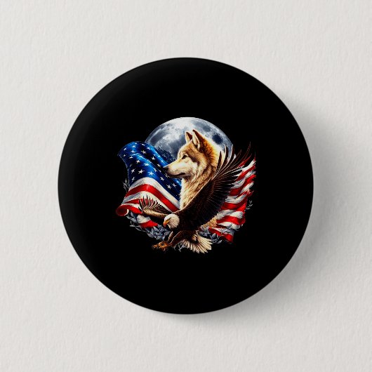 Wolf Bald Eagle American Flag Full Moon New Years  Ronde Button 5,7 Cm (Voorkant)